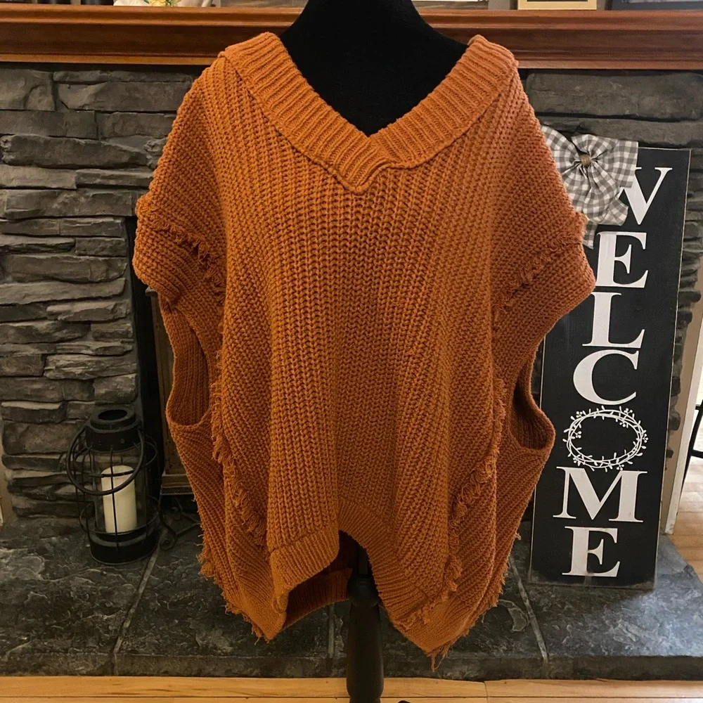 Free People Rust Clyde Oversized Sleeveless Sweater
